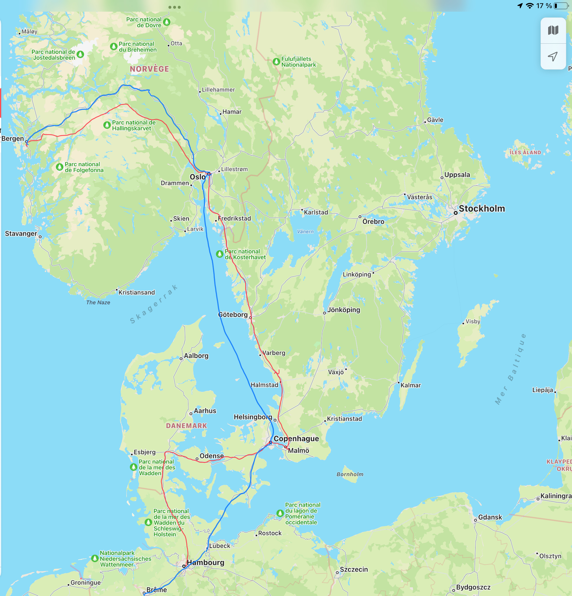 Plan du trajet pays nordiques 